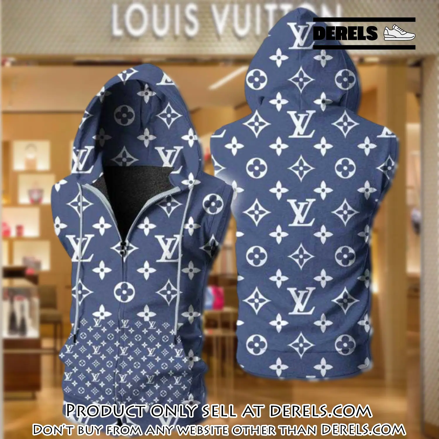 Louis vuitton blue unisex sleeveless zip up hoodie luxury for men women szh010 dr2546470